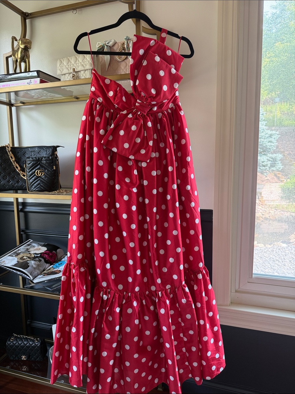 ATSÜ Red White Polka Dot One Shoulder Maxi Dress XS